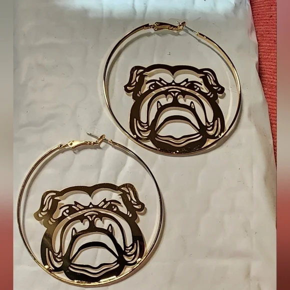 Gold Georgia Bulldog Hoop Earrings 2.25 Inch - Picture 2 of 4